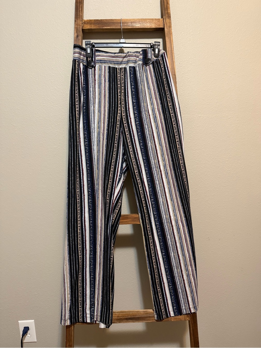 Striped Wide-Leg Trousers in Navy & Cream